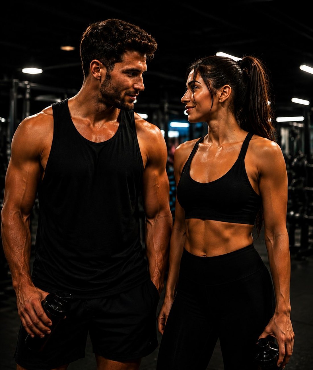 Two people training together in a gym